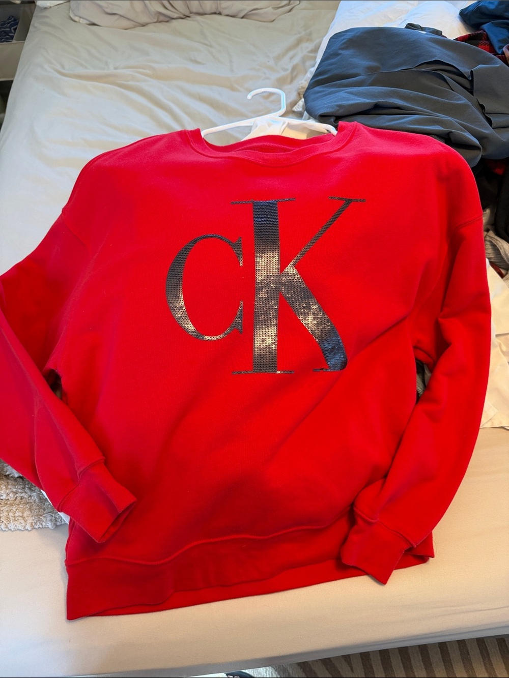 Calvin Klein Jeans Red Crewneck Sweatshirt with Metallic CK Logo